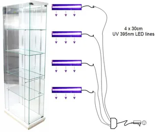 UV LED black light kit installed in Ikea Detolf glass display cabinet