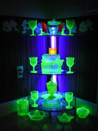 UV black light LED display cabinet showing fluorescent minerals