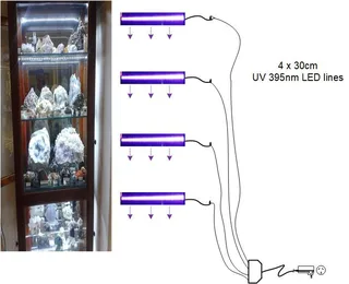UV LED lights installed in Ikea Detolf glass display cabinet