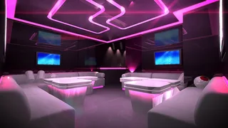RGB LED strip cove lighting installed in modern ceiling bulkhead creating colourful ambient room lighting