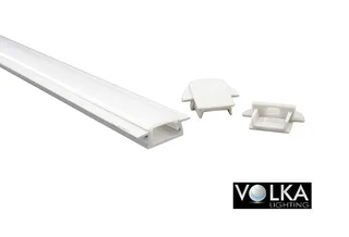 Recessed slim LED profile extrusion with diffuser and end cap components for complete installation