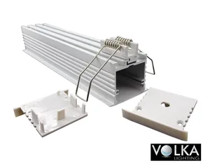 Box aluminium recessed LED profile kit with diffuser end caps and mounting accessories