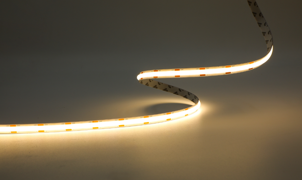 Close-up of a Volka Lighting SmoothLine DOB strip showing the poured silicone diffusion layer over underlying SMD chips