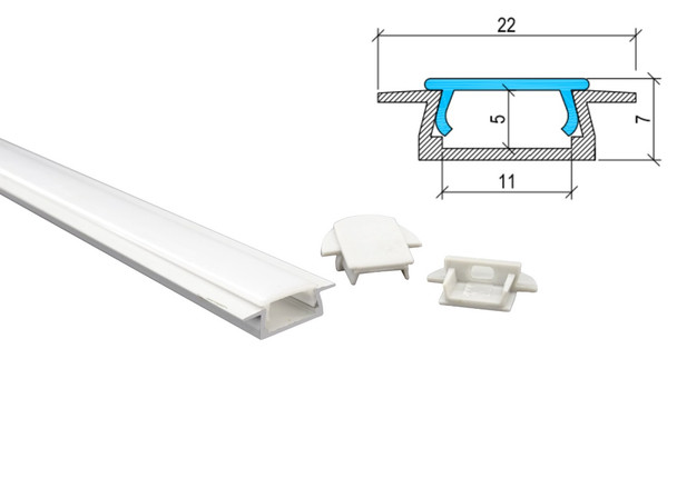 Volka PA-20 recessed slim aluminium LED profile product photo showing the low-profile extrusion required for proper cabinet LED strip installation and heat dissipation